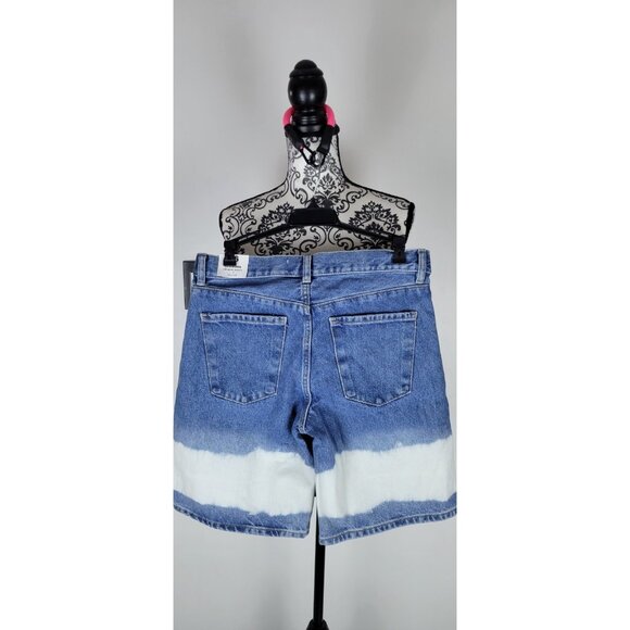 Mango MNG Women 36 High Waist Bermuda Jean Shorts Sz 4 Blue/White TIEDYE Bottoms - Picture 7 of 7